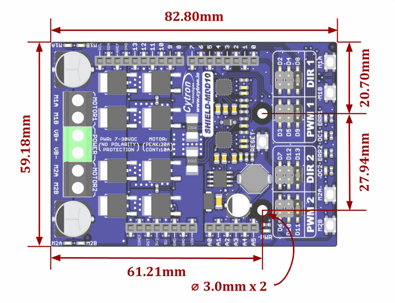 10Amp 7V30V DC Motor Driver Shield for Arduino (2 Channels)